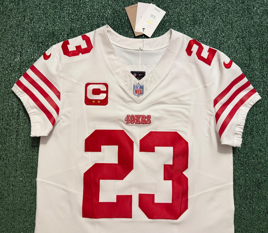 Christian McCaffrey San Francisco 49ers Jersey #23 Nike Vapor FUSE Elite White Size 44 (Large) NFL