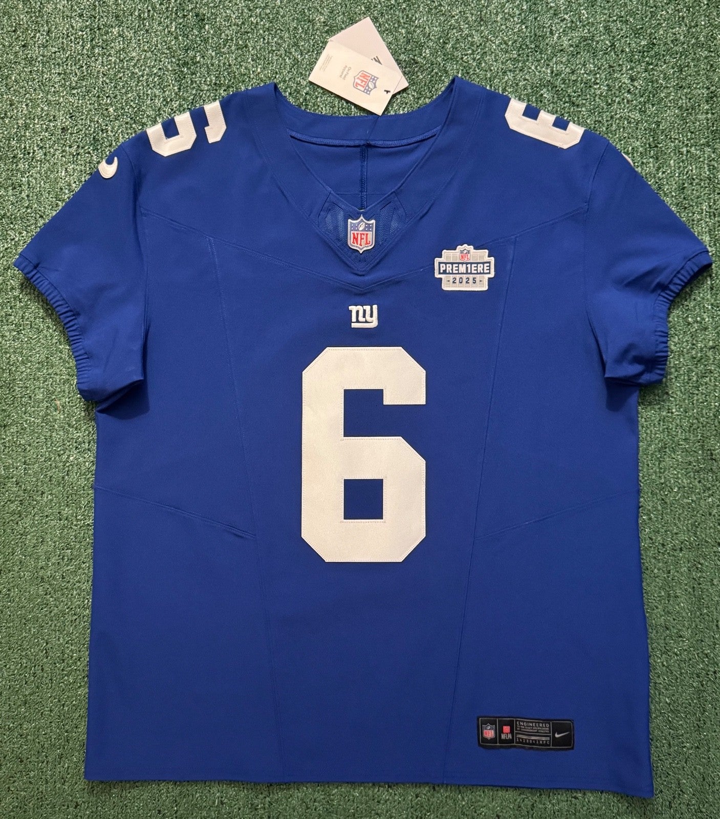 Jaxson Dart New York Giants Jersey #6 Nike Vapor FUSE Elite Blue Size 48 (XL) NFL