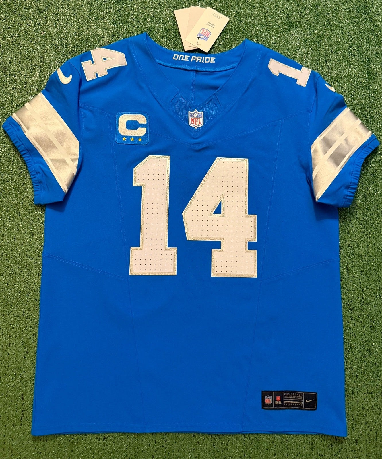Amon Ra St Brown Detroit Lions Jersey #14 Nike Vapor FUSE Elite Blue Size 44 (Large) NFL