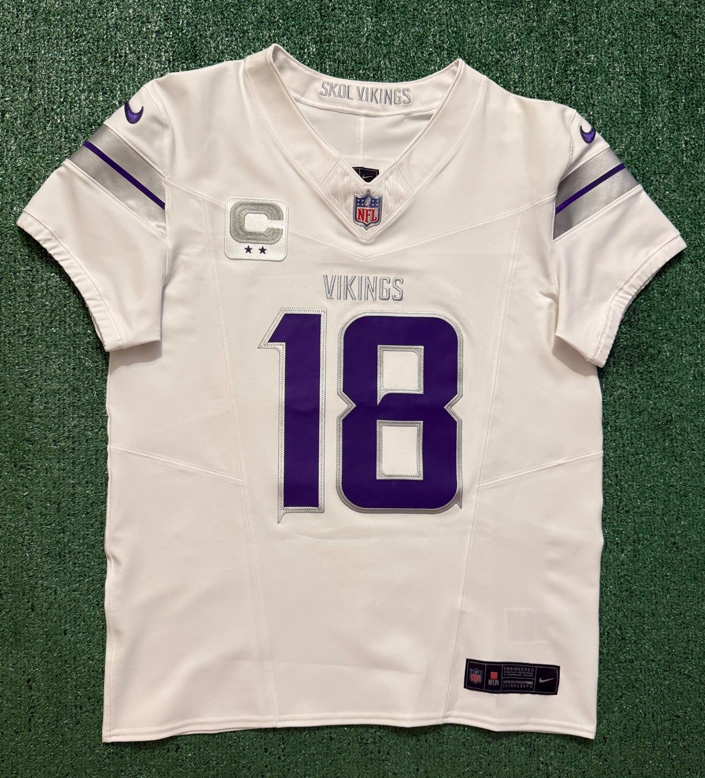 Justin Jefferson Minnesota Vikings Jersey #18 Nike Vapor FUSE Elite White Size 40 (Medium) NFL