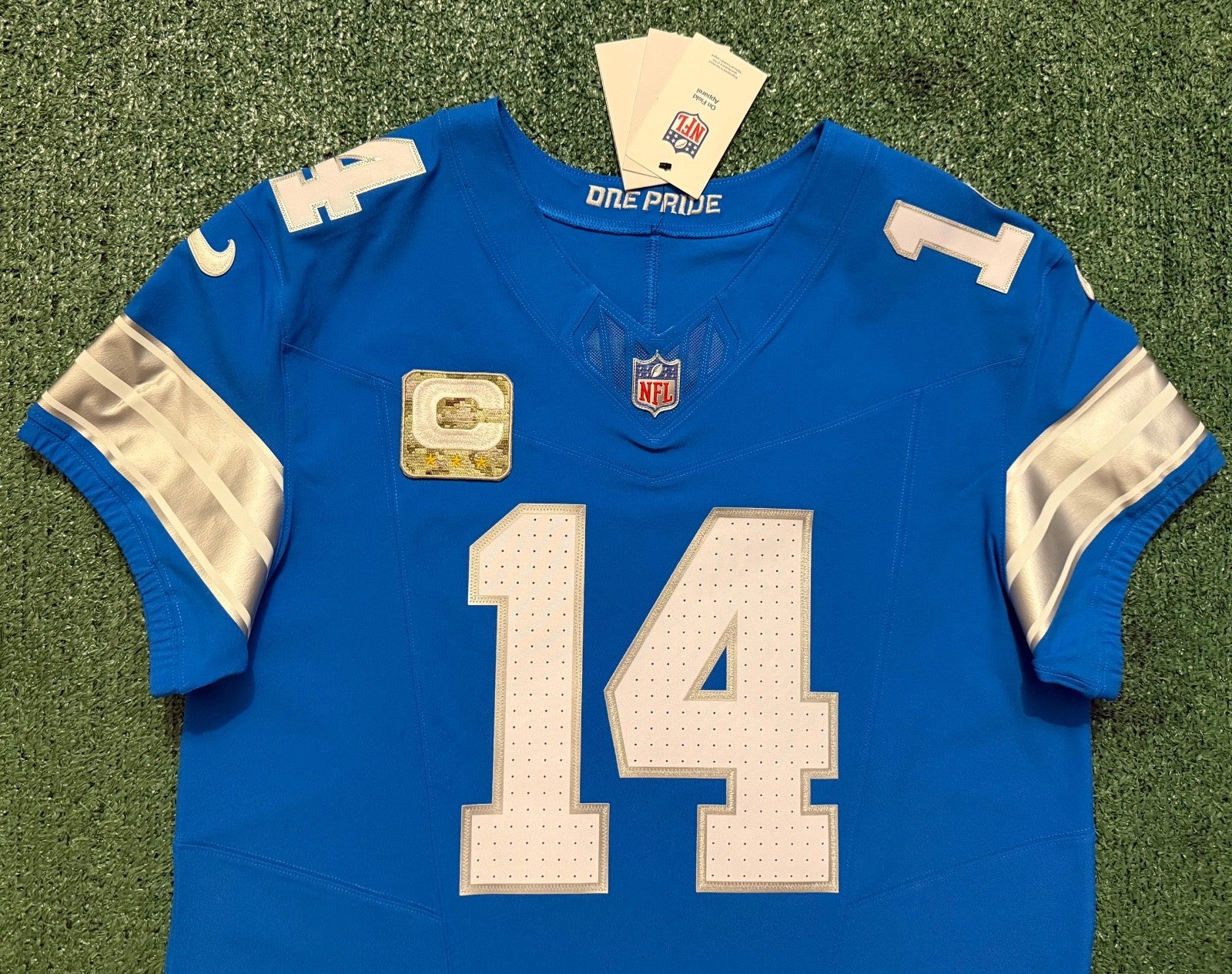 Amon Ra St Brown Detroit Lions Jersey #14 Nike Vapor FUSE Elite Blue Size 44 (Large) NFL