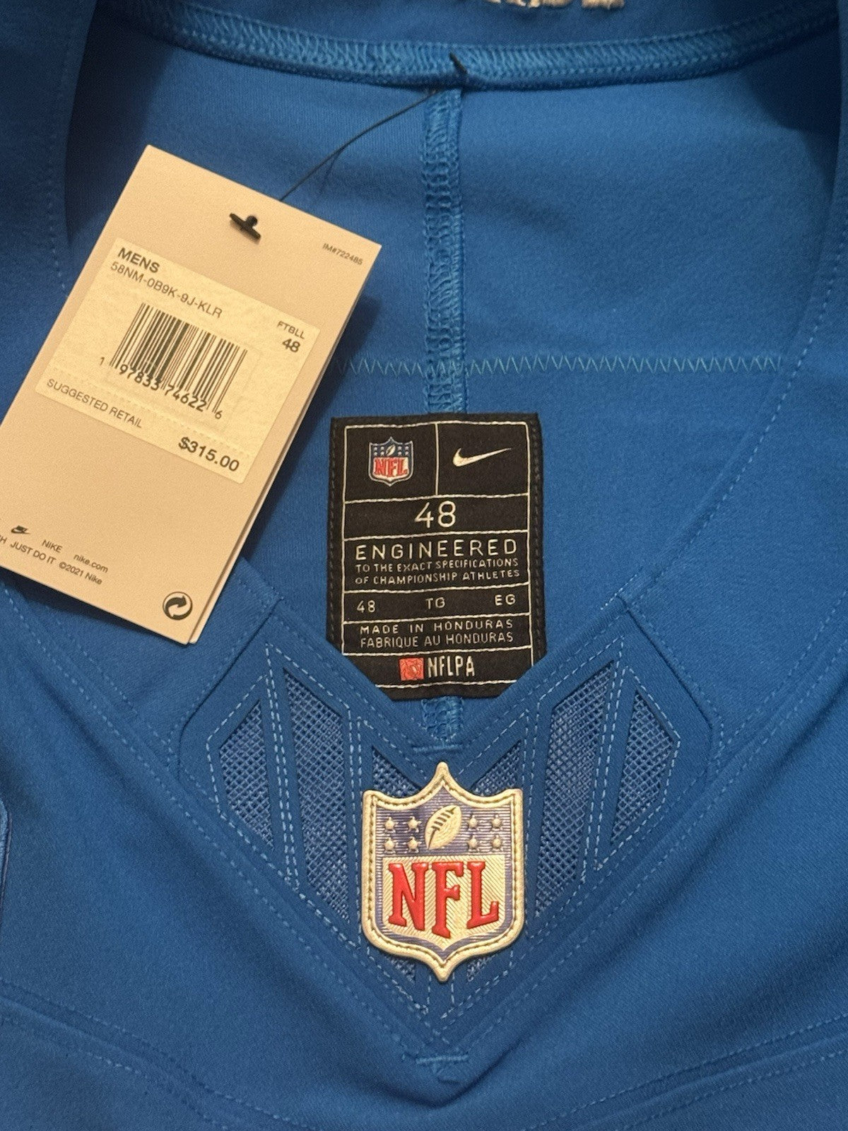 Penei Sewell Detroit Lions Jersey #58 Nike Vapor FUSE Elite Blue 48 (XL) NFL